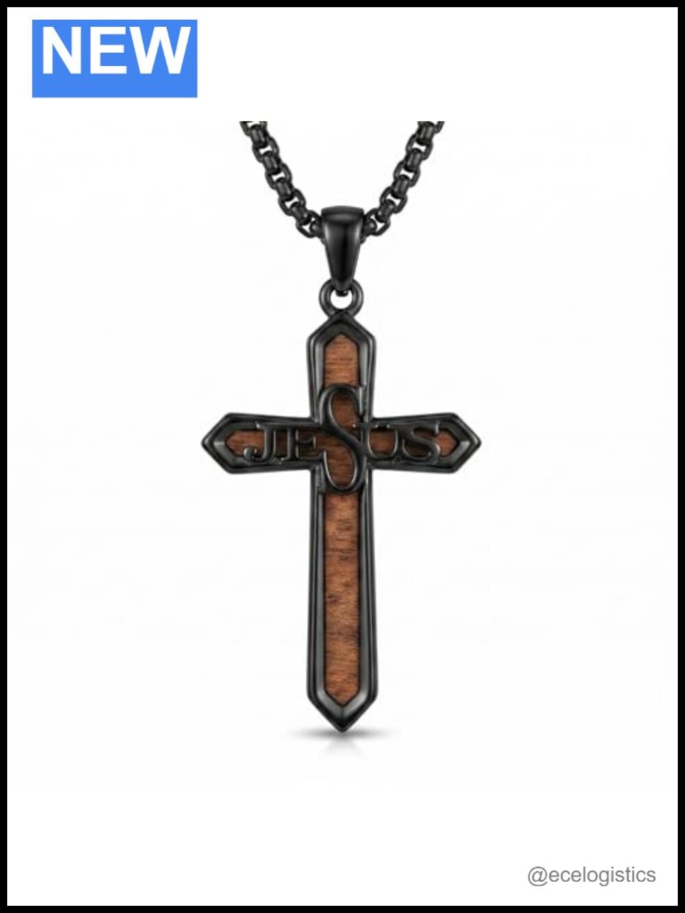 925 Sterling Silver Jesus Wood Cross Pendant Necklace